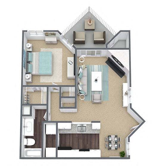 A3: 1 Bed 1 Bath floor plan